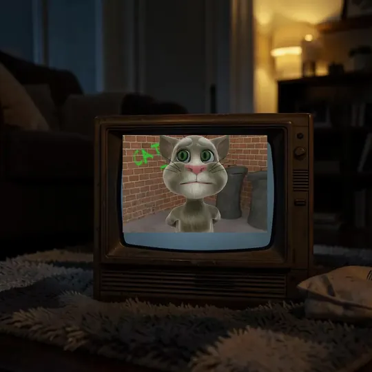 The cat on an old TV